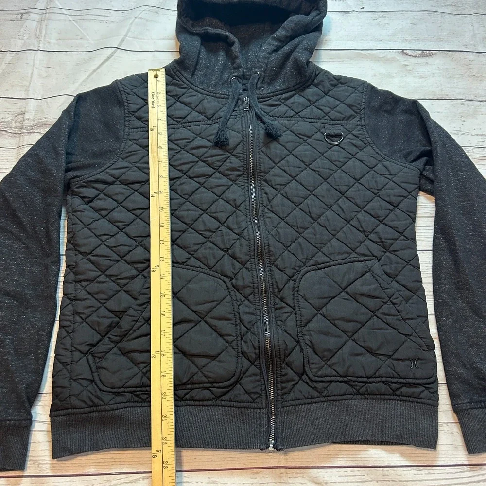 Hurley Hooded Sweatshirt Full Zip‎ Gray Black Quilted Pockets Youth Boys XL